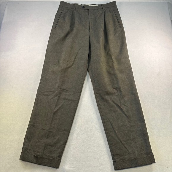 Louis Raphael Other - Louis Raphael Mens Brown Micro Houndstooth Pleated Cuffed Dress Pants 32x32